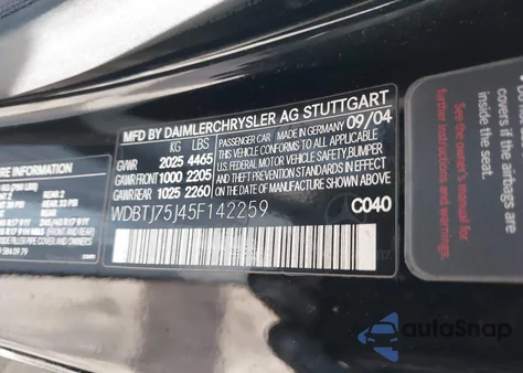 2005 Mercedes-Benz Clk 500 из США, поврежденный, VIN WDBTJ75J45F142259